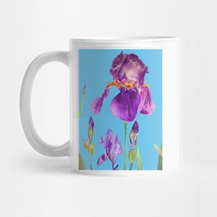 Iris Watercolor Painting - Elegant Purple on Blue Mug